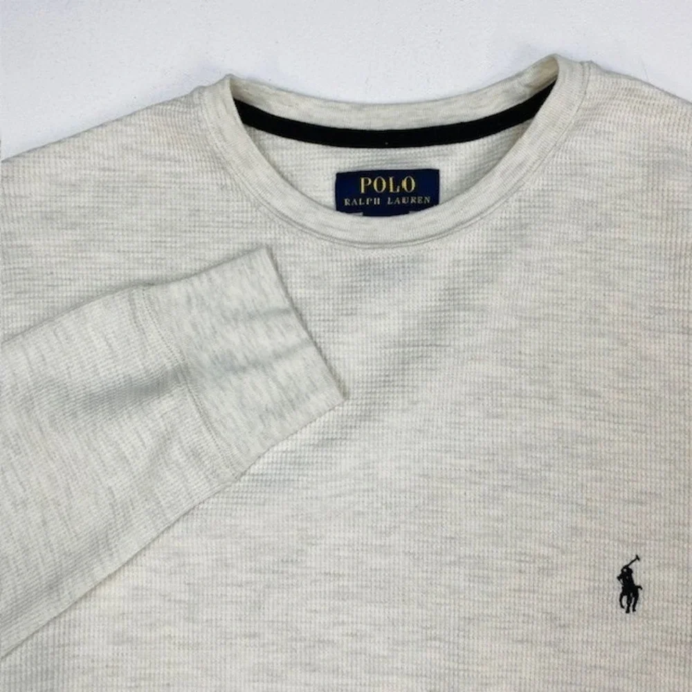 Polo Ralph Lauren Mens Oatmeal Heather Waffle Knit Thermal Sleep Shirt Medium